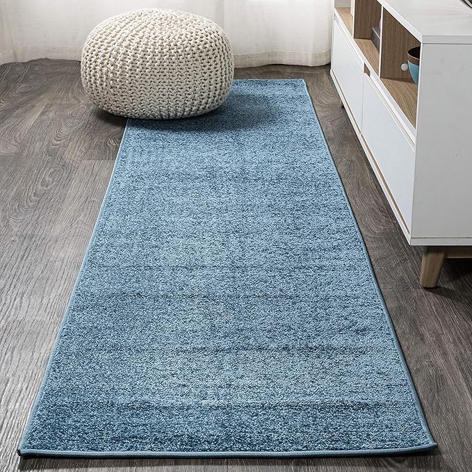 JONATHAN Y Haze Solid Low-Pile Turquoise Runner Rug 2x10, Coastal,Bohemian,Minimalist,Classic, Easy-Cleaning for Living Room,Bedroom,Kitchen,Pet Friendly,Non-Shedding (SEU100H-210)