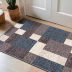 Rugshop Modern Boxes Design Non-Slip (Non-Skid) Carpet Mat Area Rug for Entryway,Door Rug,Kitchen 2'7" x 4' Blue