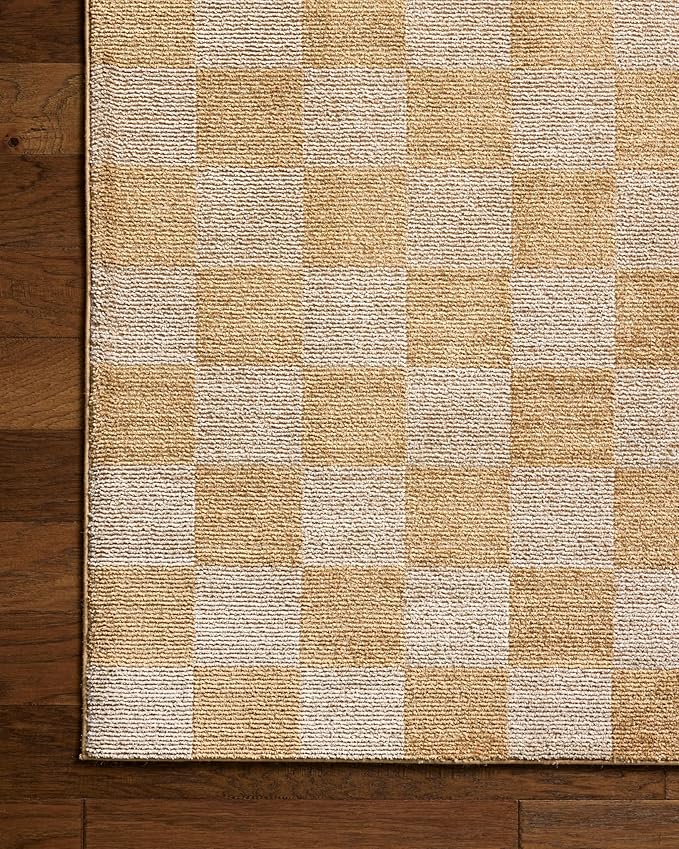 Loloi Chris Loves Julia Calvin Collection CLV-01 Apricot/Ivory 2'-3" x 3'-10" Accent Rug Checkered Neutral Soft Living Room Bedroom Carpet