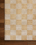 Loloi Chris Loves Julia Calvin Collection CLV-01 Apricot/Ivory 5'-3" x 5'-3" Round Area Rug Checkered Neutral Soft Living Room Bedroom Carpet
