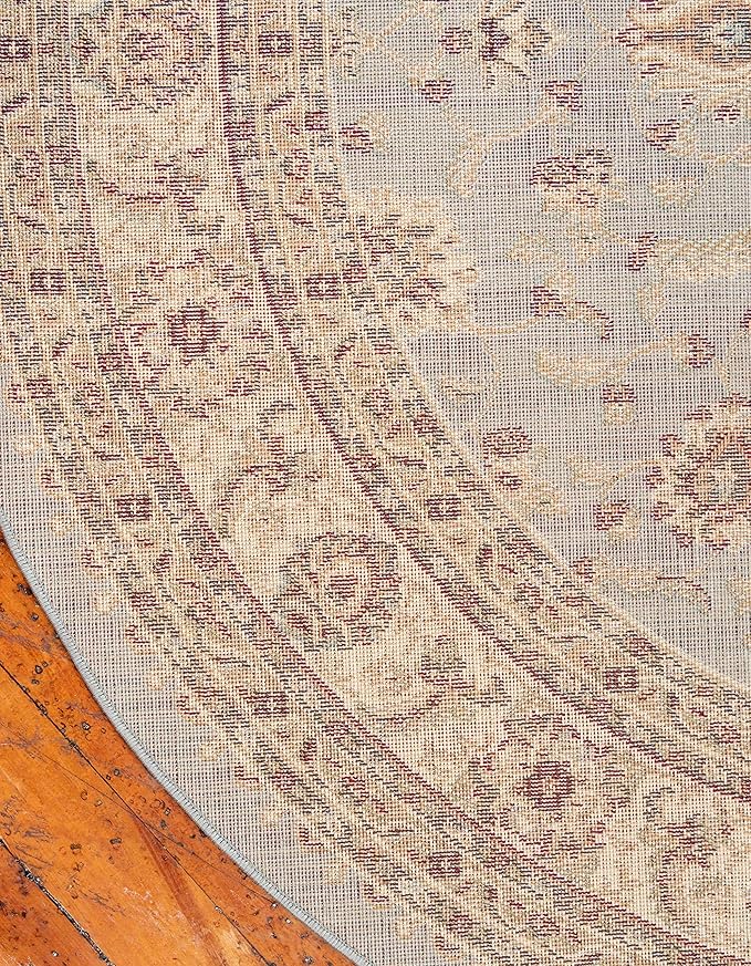 Unique Loom Voyage Collection Traditional Oriental Classic Intricate Design Area Rug (6' 0 x 6' 0 Round, Light Blue/Gold)