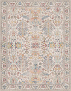 Area Rugs 8x10 Clearance Washable Boho Rug for Bedroom Living Room, Non Slip Thin Low Pile Chenille Carpet for Dining Room,Vintage Farmhouse, Retro Multi