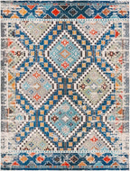 SAFAVIEH Madison Collection Area Rug - 9' x 12', Navy & Beige, Boho Diamond Distressed Design, Non-Shedding & Easy Care, Ideal for High Traffic Areas in Living Room, Bedroom (MAD418M)