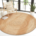 Savi Home Jute Area Rug Handwoven - 8 feet Round- Natural - Rustic Vintage Beige Braided Reversible Rug- Eco Friendly Rugs for Farmhouse, Bedroom, Kitchen, Living Room.
