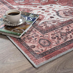 Fame Rugs Turkish Rug. Washable Vintage Oriental Antique Inspired Traditional Doormat Small Modern Area Rugs Luxury Entryway Entry Bedroom Bathroom Kitchen (404RR, 2'5 x 5')