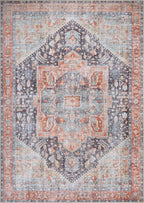 Bloom Rugs Washable Non-Slip 9' x 12' Rug - Terracotta/Blue Traditional Medallion Area Rug for Living Room, Bedroom, Dining Room, and Kitchen - Exact Size: 9' x 12'
