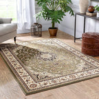 Well Woven Barclay Collection Medallion Kashan Green 8x10 Area Rug - for Living Room, Bedroom, and Dining Room