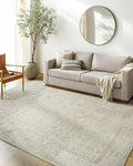 Hauteloom Nakia Bohemian Vintage Medallion Area Rug - Damask Floral Fade Look Carpet for Living Room, Bedroom - Farmhouse - Ivory, Cream, Medium Brown - 3'11" x 5'7"