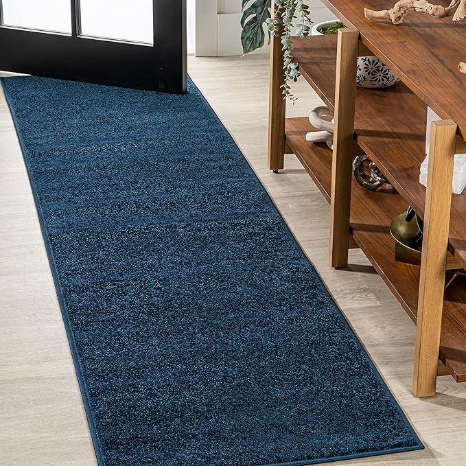 Eyely UES100C-216 Supersoft Haze Solid Low-Pile Indoor Runner Rug, Coastal, Bohemian, Minimalist, Classic, Casual for Bedroom,Kitchen,Living Room,Non Shedding,Easy-Washing, Blue, 2 X 16