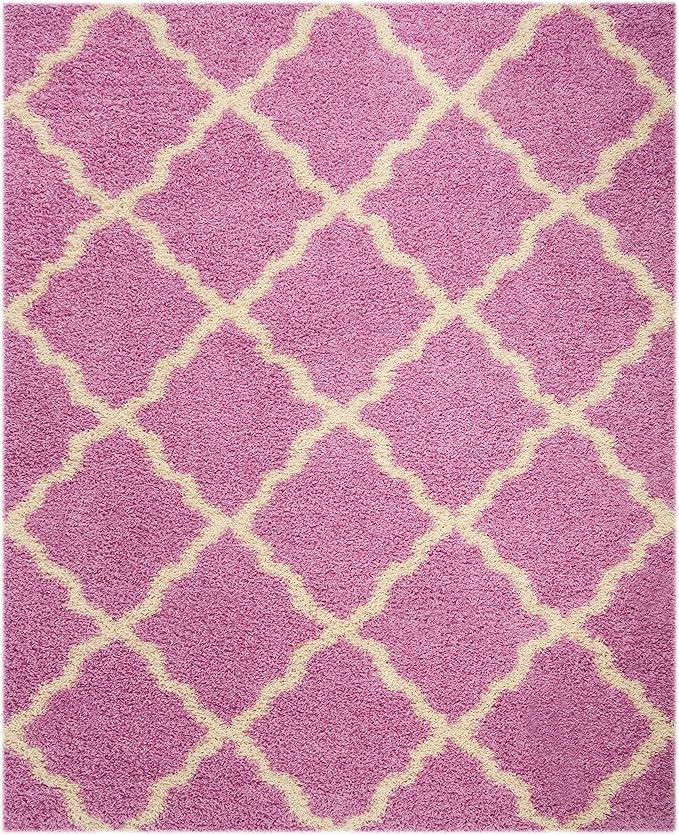 SAFAVIEH Dallas Shag Collection Area Rug - 8'6" x 12', Pink & Ivory, Trellis Design, Non-Shedding & Easy Care, 1.5-inch Thick Ideal for High Traffic Areas in Living Room, Bedroom (SGD257I)