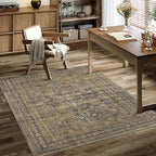 5x7 Brown Black Area Rug for Living Room Washable Vintage Distressed Carpet Bedroom Low Pile Non Slip Indoor Soft Retro Throw Accent Rug Office Kitchen Bathroom Dining Room