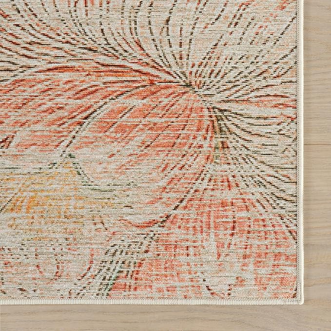 Dash & Albert Zell Multi Machine Washable Rug, 5 X 8 Feet, Multicolored/Tan Floral Pattern