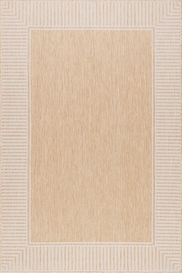 Nuloom Asha Tan/Ivory, 4' x 6', Casual, Striped Border, Soft and Cozy, High Traffic, Stain Resistant, Easy Clean, Durable Area Rug for Indoor/Outdoor Patio, Deck, Porch, Garden, Courtyard