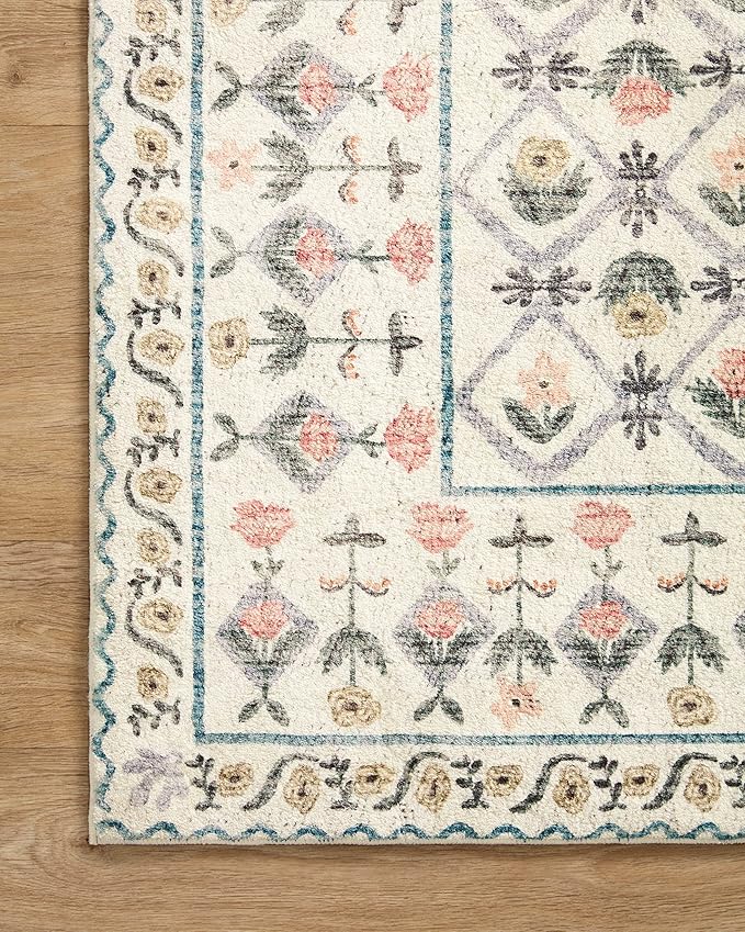Loloi Rifle Paper Co. Eden Collection EDE-03 Lattice Ivory 5'-0" x 7'-6" Area Rug feat. CloudPile™