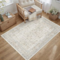 Taupe Area Rug 4x5 Office Entryway Rug Machine Washable Kitchen Vintage Distressed Non Slip Carpet Indoor Retro Floral Accent Throw Door Mat for Bathroom Bedroom Dining Living Room