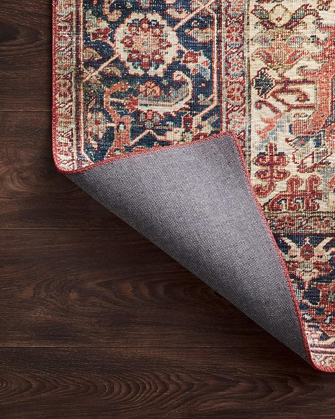 Loloi Layla Collection LAY-08 Red/Navy 2'-6" x 7'-6" .13" Thick Runner Rug, Soft, Durable, Vintage Inspired, Distressed, Low Pile, Non-Shedding, Easy Clean, Printed, Living Room Rug