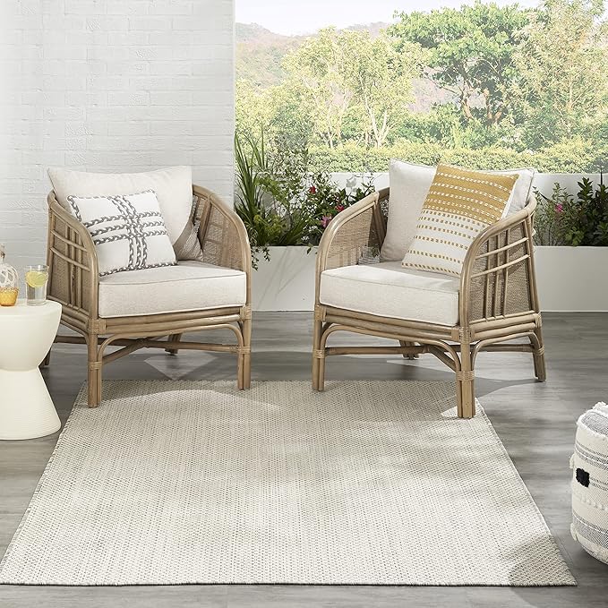 Nourison Home Courtyard Ivory Silver 5' x 7' Area Rug - Easy Clean, Non Shedding, Bed Room, Living Room, Dining Room, Kitchen (5' x 7')