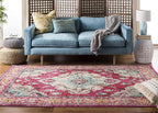 SAFAVIEH Monaco Collection Area Rug - 4' Square, Pink & Multi, Boho Chic Medallion Distressed Design, Non-Shedding & Easy Care, Ideal for High Traffic Areas in Living Room, Bedroom (MNC243D)