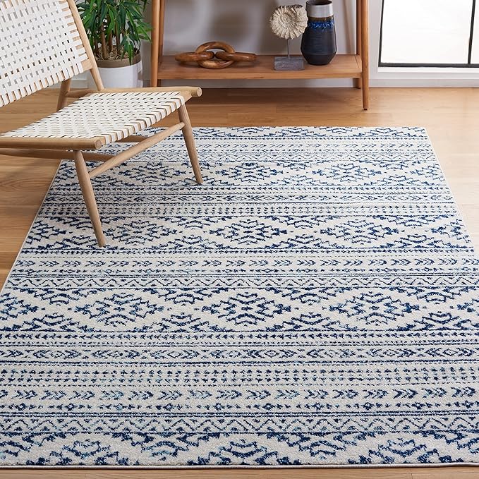 SAFAVIEH Area Rug 3x5 - Tulum Collection - Ivory & Navy, Moroccan Boho Tribal Design, Non-Shedding & Easy to Clean, Ideal for Entryway, Foyer, Accent Space, Bedroom (TUL272D)