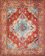SAFAVIEH Monaco Collection Area Rug - 8' x 10', Orange & Light Blue, Boho Chic Medallion Distressed Design, Non-Shedding & Easy Care, Ideal for High Traffic Areas in Living Room, Bedroom (MNC243H)