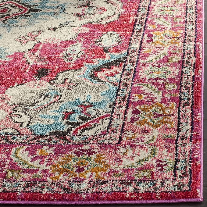 SAFAVIEH Monaco Collection X-Large Area Rug - 12' x 18', Pink & Multi, Boho Chic Medallion Distressed Design, Non-Shedding & Easy Care, Ideal for High Traffic Areas in Living Room, Bedroom (MNC243D)