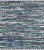 SAFAVIEH Rag Rug Collection Area Rug - 4' Square, Ink & Multi, Handmade Boho Stripe Cotton, Ideal for High Traffic Areas in Living Room, Bedroom (RAR121C)