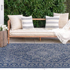 FH Home Flat Woven Outdoor Rug - Waterproof, Easy to Clean, Stain Resistant - Premium Polypropylene Yarn - Vintage - Large Patio, Deck, Sunroom - Amol - Blue - 7ft 10 in x 10ft 9in