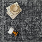 Dark Black Area Rug 6x9 Machine Washable Vintage Living Room Distressed Non Slip Carpet Traditional Indoor Bedroom Retro Floral Accent Throw Large Rug for Office Kitchen Dining Room