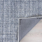 Hand-Tufted 100% Wool Pile Area Rug – Geometric Textured Grid Check Pattern – Thick and Durable Floor Carpet for Bedroom, Living Room, Kids Room, and Dining Area (Navy Blue, 4' x 6')