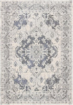 SAFAVIEH Monaco Collection Area Rug - 5'1" x 7'7", Ivory & Grey, Boho Chic Medallion Distressed Design, Non-Shedding & Easy Care, Ideal for High Traffic Areas in Living Room, Bedroom (MNC243B)