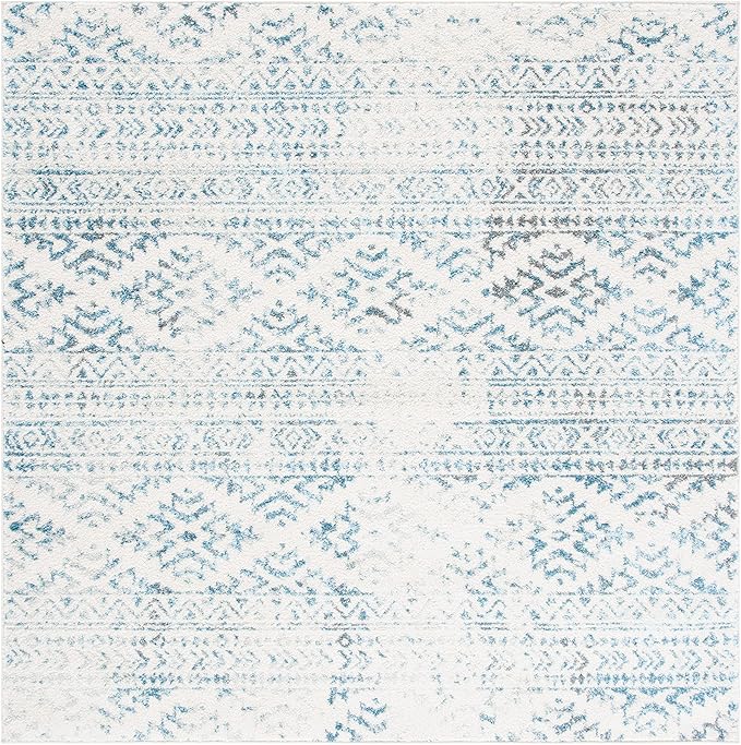 SAFAVIEH Tulum Collection Area Rug - 8' Square, Ivory & Turquoise, Moroccan Boho Tribal Design, Non-Shedding & Easy to Clean, Ideal for Living Room, Bedroom, Dining Space (TUL272E)
