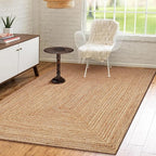 Hand Woven Farmhouse Jute Area Rug 5x8 Ft Rectuangler Natural Yarn, Rustic Vintage Beige Braided Reversible Rug, Eco Friendly Rugs for Bedroom, Kitchen, Living Room, Farmhouse 100% Jute Rug - Natural