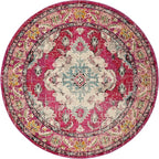 SAFAVIEH Monaco Collection 8' Round PinkMulti MNC243D Boho Chic Medallion Distressed Non-Shedding Living Room Dining Bedroom Foyer Area Rug