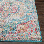 Livabliss Area Rugs - 3x7 Romaine Vintage Boho Navy Sky Blue Rose Runner Area Rug for Living Room Bedroom - Floral Medallion Stain Resistant Carpet for Kitchen, Nursery, Office (2'7" x 7'6", Runner)