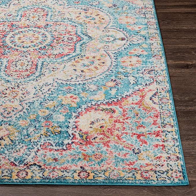 Livabliss Area Rugs - 5x7 Romaine Vintage Boho Navy Sky Blue Rose Area Rug for Living Room Bedroom - Floral Medallion Stain Resistant Carpet for Kitchen, Nursery, Office (5'3" x 7'6")
