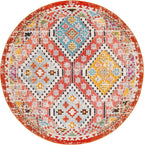 SAFAVIEH Madison Collection 6'7" Round Rust/Pink MAD418Q Boho Diamond Distressed Non-Shedding Entryway Foyer Living Room Bedroom Kitchen Area Rug