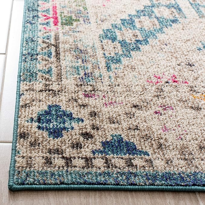 SAFAVIEH Madison Collection Accent Rug - 3' x 5', Dark Blue & Yellow, Boho Distressed Design, Non-Shedding & Easy Care, Ideal for High Traffic Areas in Entryway, Living Room, Bedroom (MAD418N)