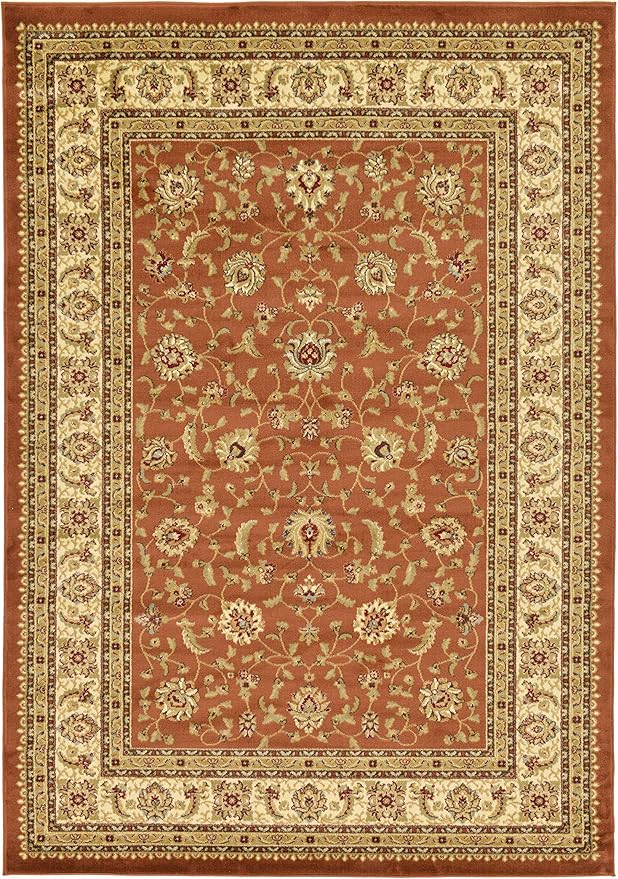 Unique Loom Voyage Collection Traditional Oriental Classic Intricate Design Area Rug (7' 0 x 10' 0 Rectangular, Terracotta/Ivory)