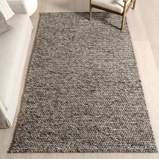 Nuloom Penelope Grey/Brown, 6' x 9', Hand-Braided, Wool & Cotton, Soft and Textured, High Traffic, Stain Resistant, Easy Clean, Durable Area Rug for Bedroom, Living Room, Dining, Foyer, Entryway