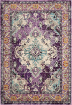 SAFAVIEH Monaco Collection Area Rug - 5'1" x 7'7", Violet & Light Blue, Boho Chic Medallion Distressed Design, Non-Shedding & Easy Care, Ideal for High Traffic Areas in Living Room, Bedroom (MNC243L)