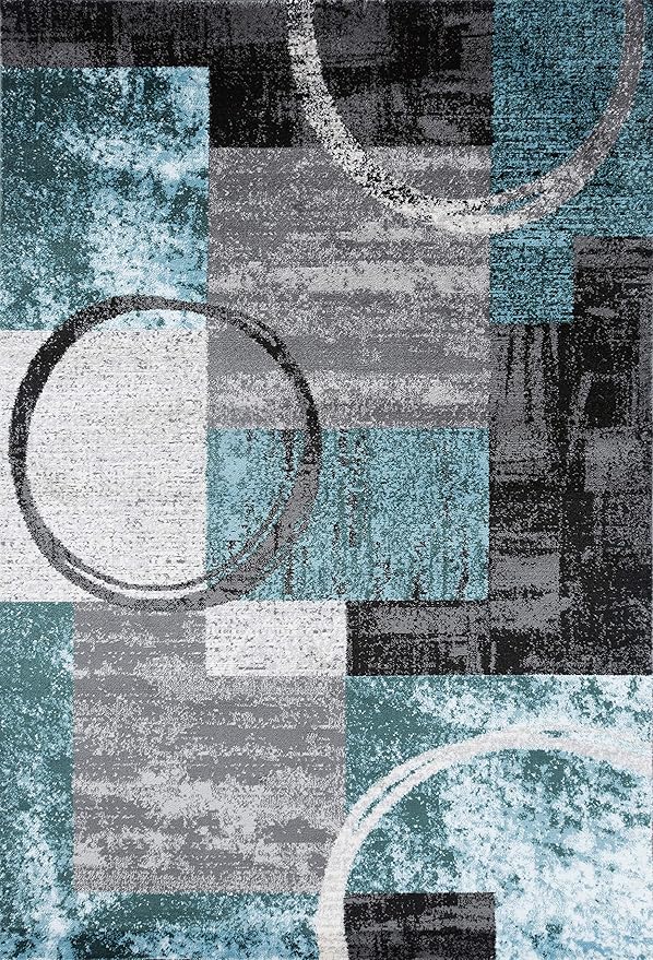 Rugshop Contemporary Circle Design Area Rug, Fade-Resistant Carpet for Living Room, Dining Room, or Home Office, Gray, 6'6" x 9'