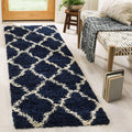 SAFAVIEH Dallas Shag Collection Runner Rug - 2'3" x 20', Navy & Ivory, Trellis Design, Non-Shedding & Easy Care, 1.5-inch Thick Ideal for High Traffic Areas in Living Room, Bedroom (SGD257N)