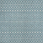 Unique Loom Outdoor Trellis Collection Area Rug - Tribal Trellis (10' 8" Square, Teal/ Ivory)