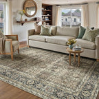 Vintage Area Rug 9x12 Brown Washable Living Room Large Carpet Non Slip Bedroom Indoor Office Low Pile Traditional Distressed Retro Accent Rug for Dining Room