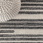 JONATHAN Y Khalil Modern Berber Stripe Cream/Black 3x3 Square Indoor Area Rug, Contemporary, Bohemian, Easy-Cleaning for Living Room, Bedroom, Kitchen, Pet Friendly, Non-Shedding (MOH207A-3SQ)