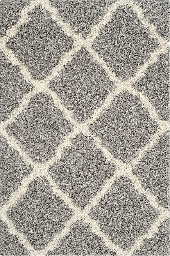 SAFAVIEH Dallas Shag Collection Accent Rug - 4' x 6', Grey & Ivory, Trellis Design, Non-Shedding & Easy Care, 1.5-inch Thick Ideal for High Traffic Areas in Entryway, Living Room, Bedroom (SGD257G)