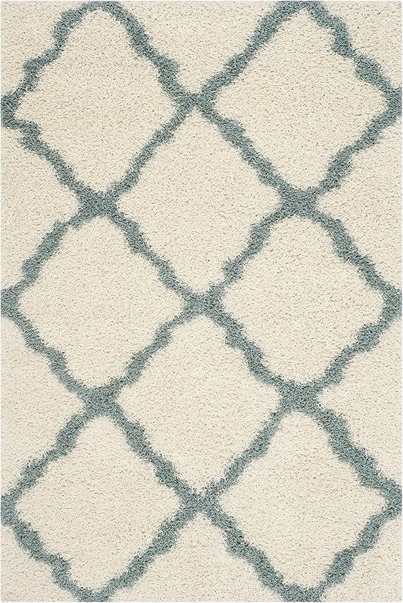 SAFAVIEH Dallas Shag Collection Area Rug - 8'6" x 12', Ivory & Light Blue, Trellis Design, Non-Shedding & Easy Care, 1.5-inch Thick Ideal for High Traffic Areas in Living Room, Bedroom (SGD257J)