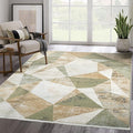 Abani Savoy Collection Area Rug - Green and Cream Geometric Design - 4'x6' - Easy to Clean - Durable for Kids and Pets - Non-Shedding - Medium Pile - Soft Feel - for Living Room, Bedroom, and Office