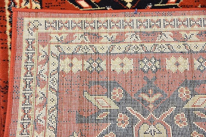 Unique Loom Taftan Collection Border Geometric Tribal Inspired Design Area Rug (2' 2 x 8' 2 Runner, Terracotta/ Ivory)