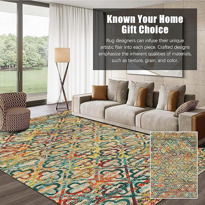 RUGSURE Washable Area Rugs, 4' x 6' - 1/6 Thick - Stain & Water Resistant Non-Slip - Perfect Resistant Rug for Living Room, Bedroom, Nursery, Pet & Child Friendly, Vibrant Colors Rugs, Multicolor